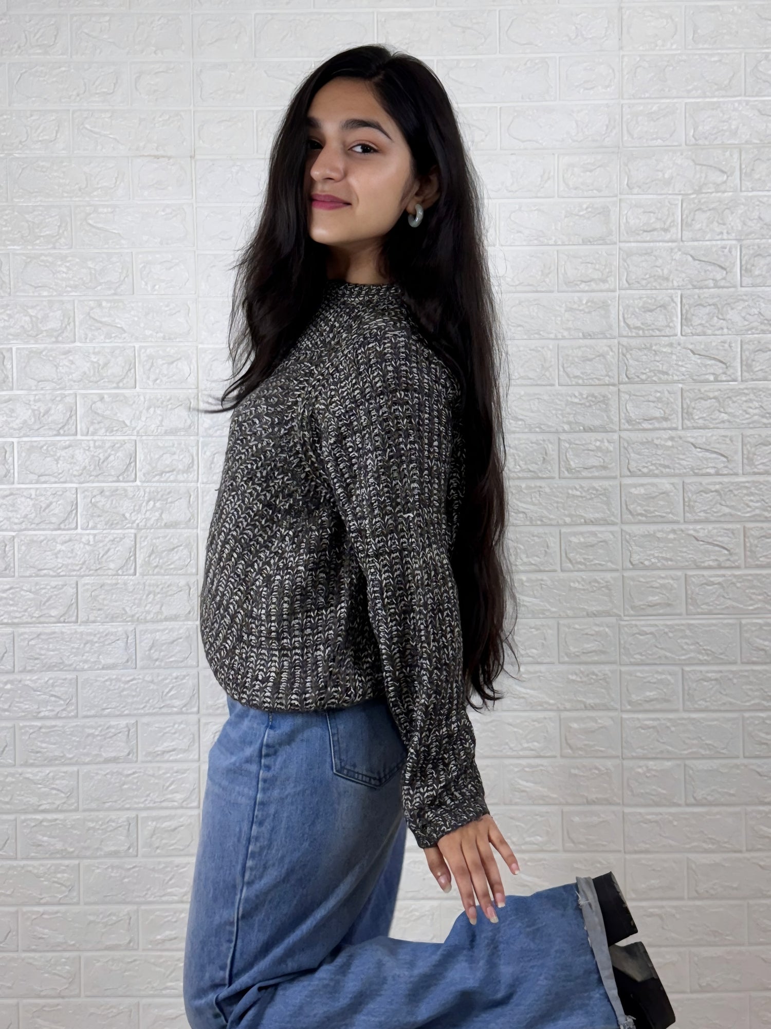 Chunky Marled Knit Crewneck Sweater
