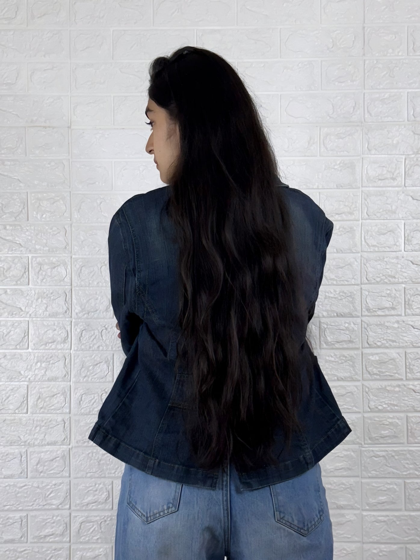 Tailored Button-Front Denim Blazer