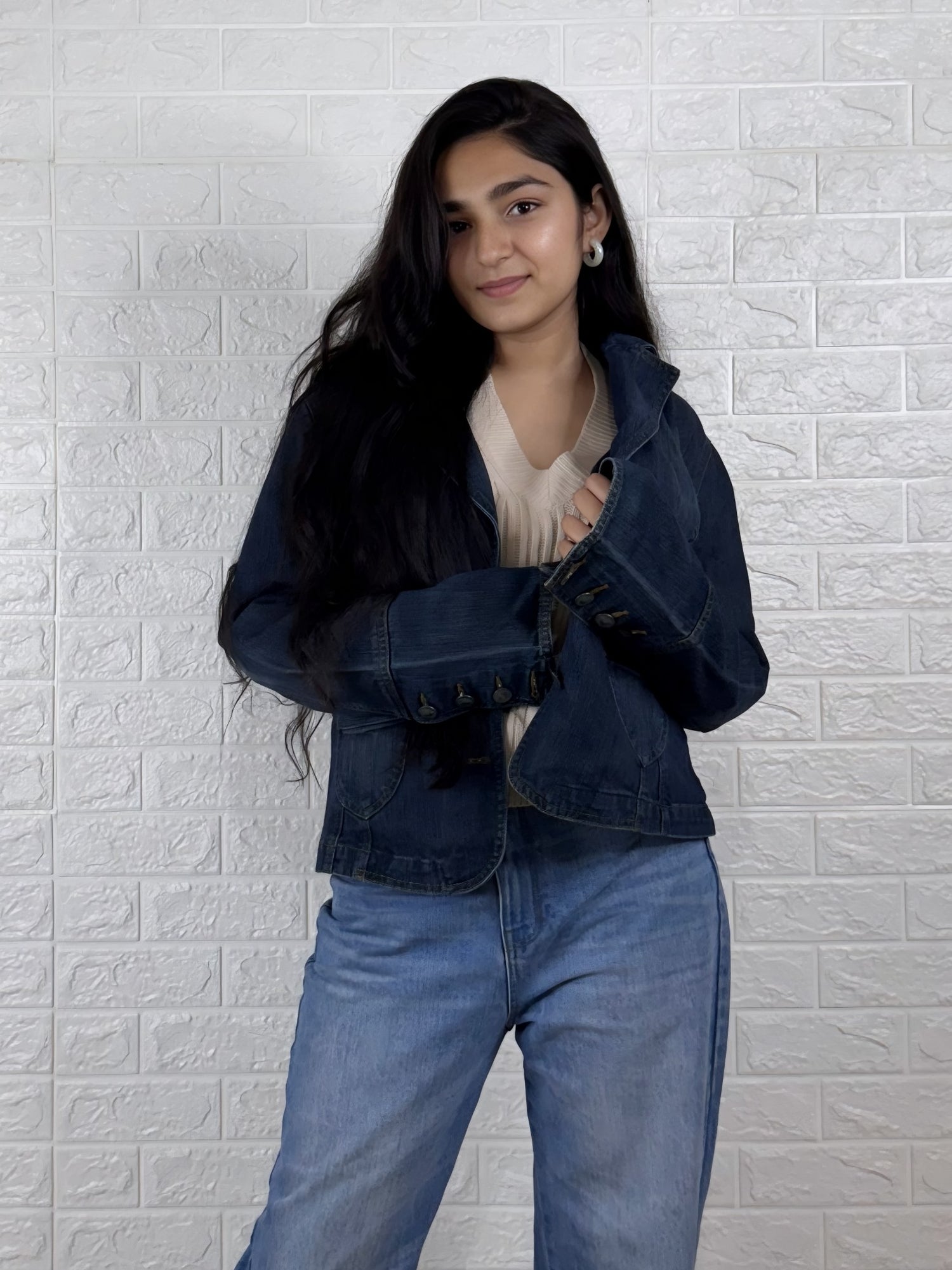 Dark Blue Denim Blazer Jacket – Casual Smart Layer