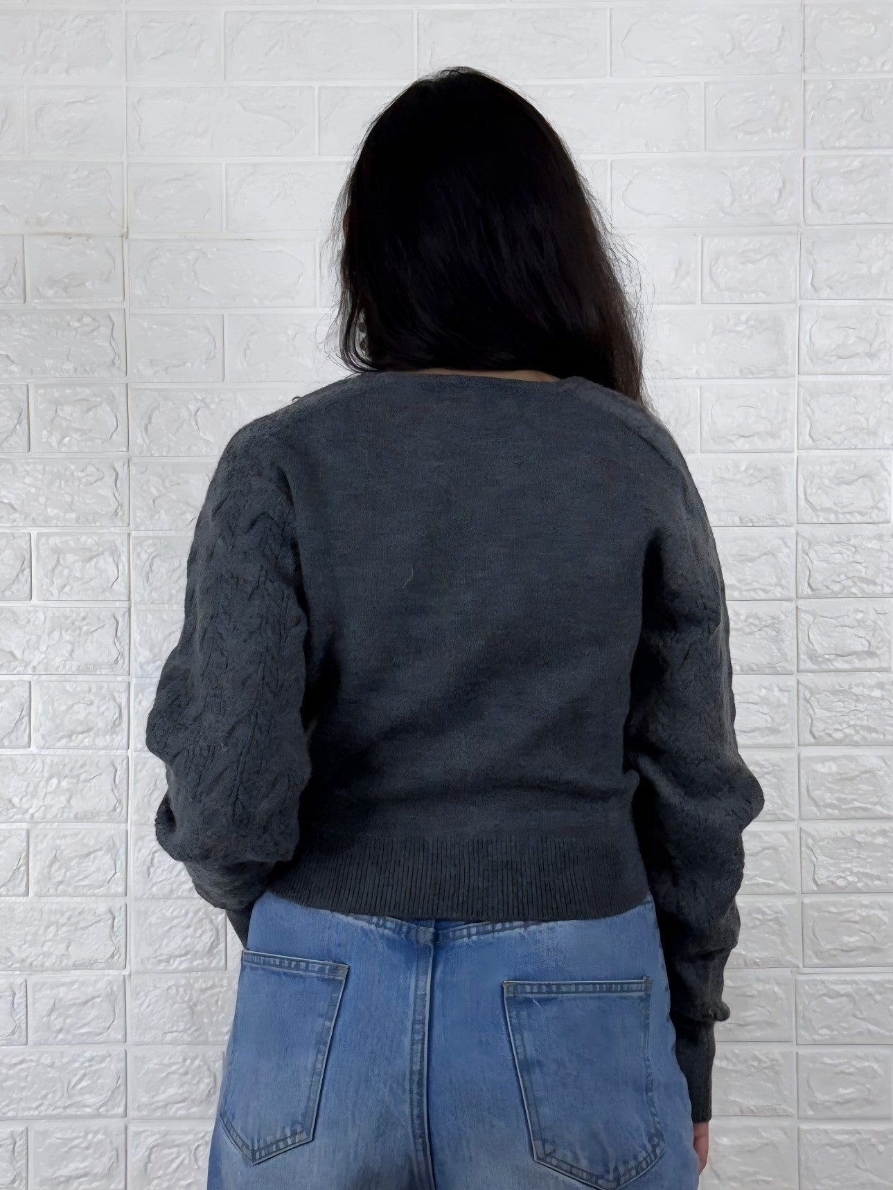 Sweetheart Neck Cropped Sweater - Charcoal Grey