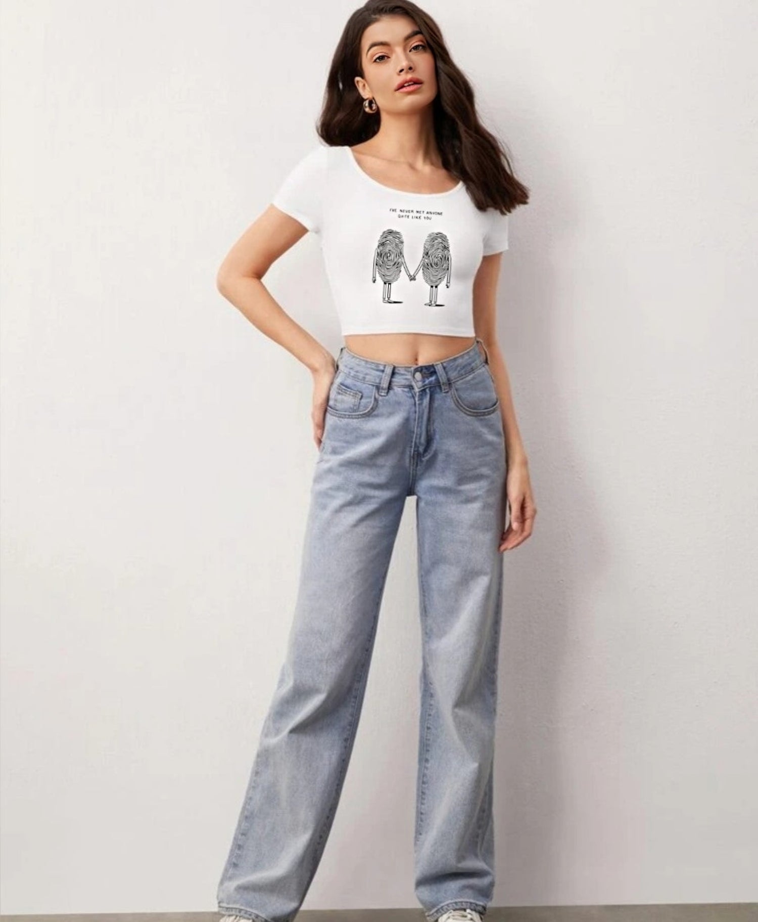White Printed Crop Top – "Never Met Anyone Like You"