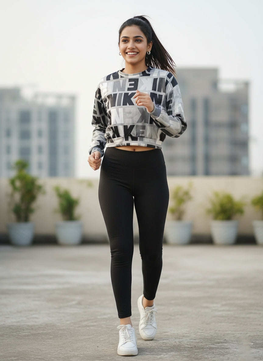 Women’s Grey Printed Crop top | Trendy Casual & Gymwear Pullover