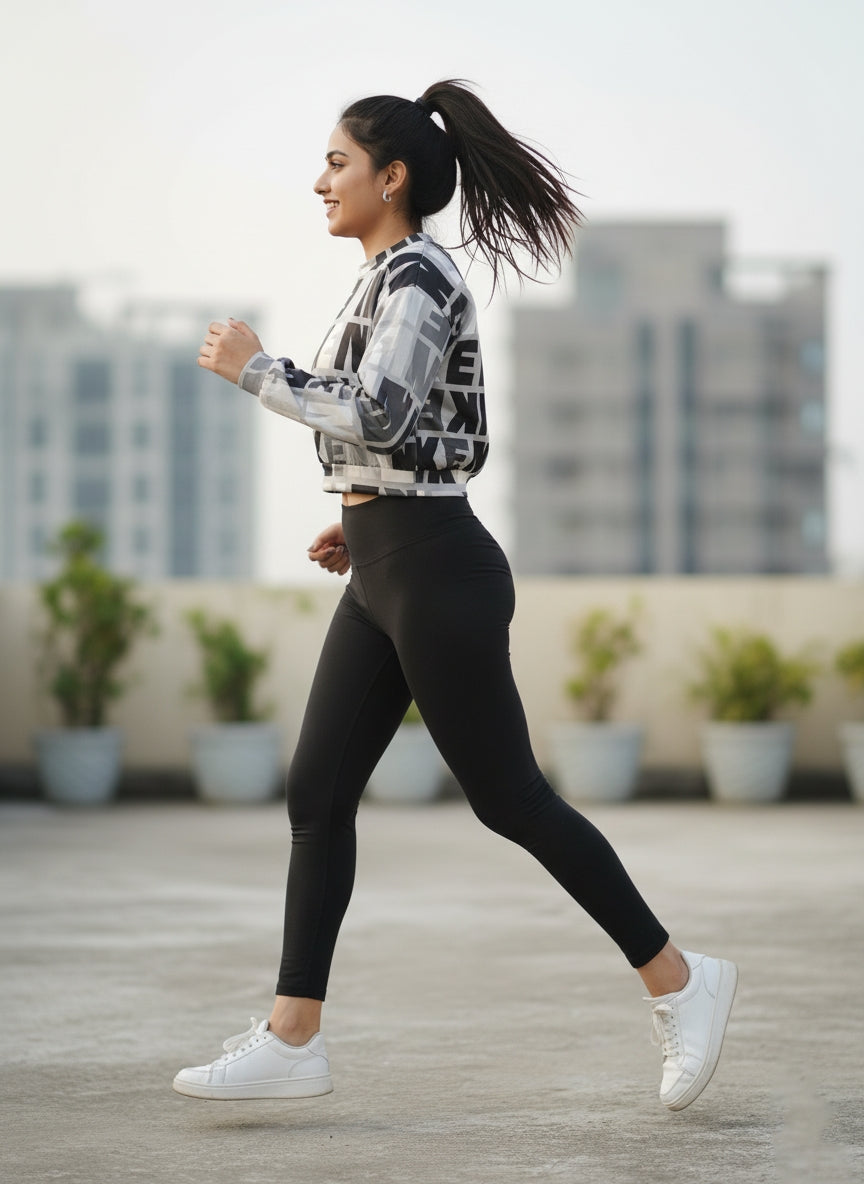 Women’s Grey Printed Crop Sweatshirt | Trendy Casual & Gymwear Pullover