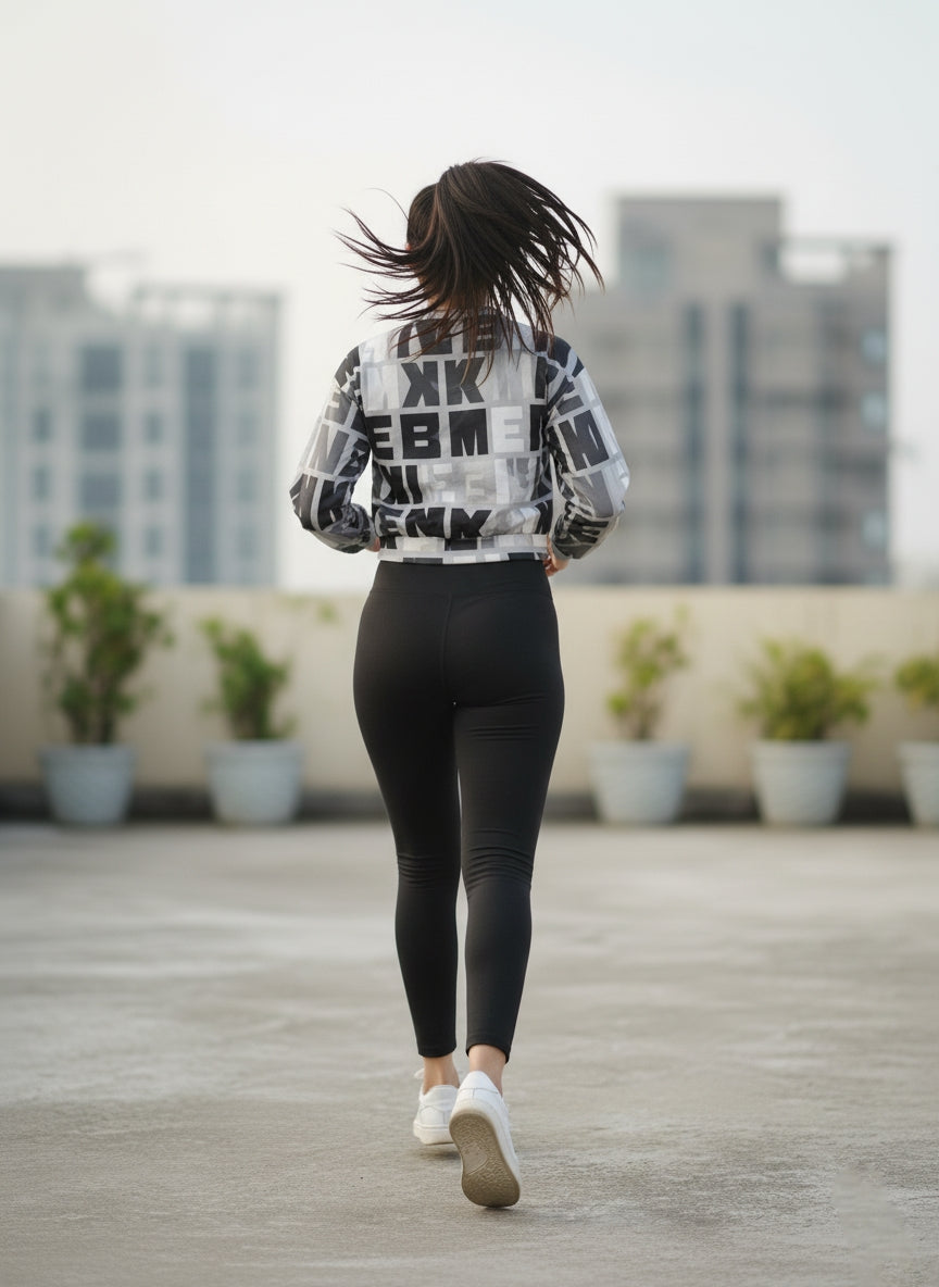 Women’s Grey Printed Crop Sweatshirt | Trendy Casual & Gymwear Pullover