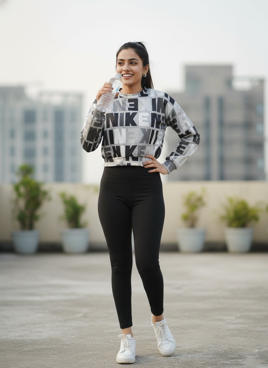 Women’s Grey Printed Crop top | Trendy Casual & Gymwear Pullover