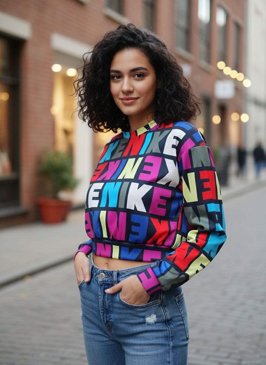 Color Pop Graphic Print Sweatshirt for Women