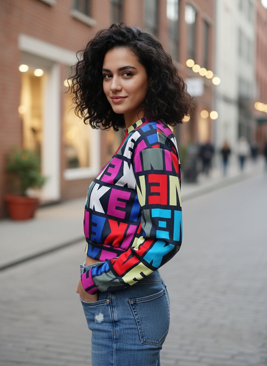 Color Pop Graphic Print Sweatshirt for Women