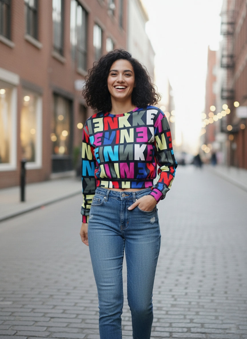 Color Pop Graphic Print Sweatshirt for Women