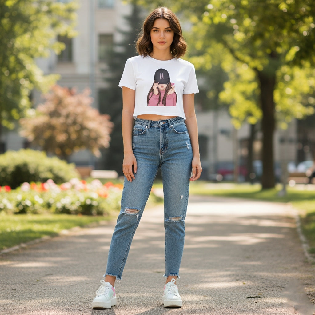 BTS Girl White Crop Top