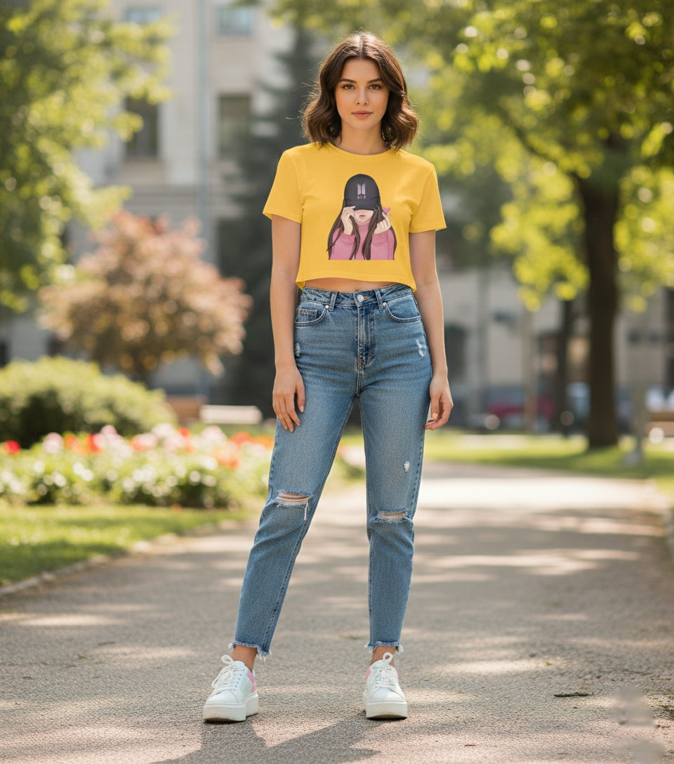 Sunny Yellow Graphic Crop Top - BTS
