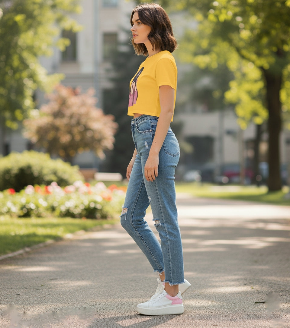 Sunny Yellow Graphic Crop Top - BTS