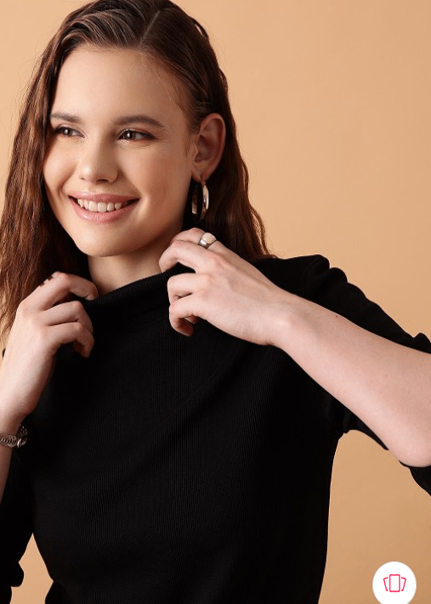 Black Ribbed High Neck Full Sleeve Top