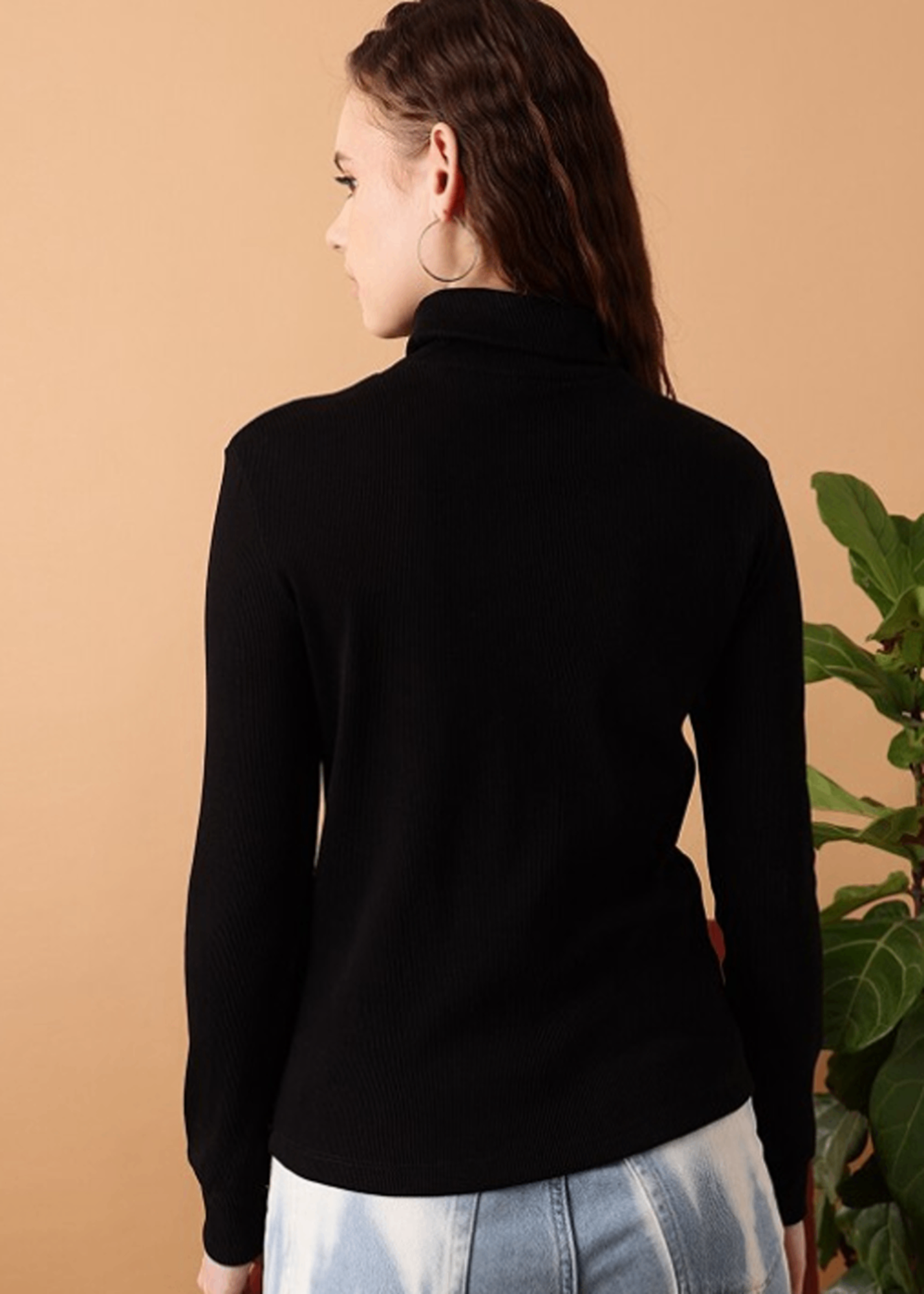 Black Ribbed High Neck Full Sleeve Top