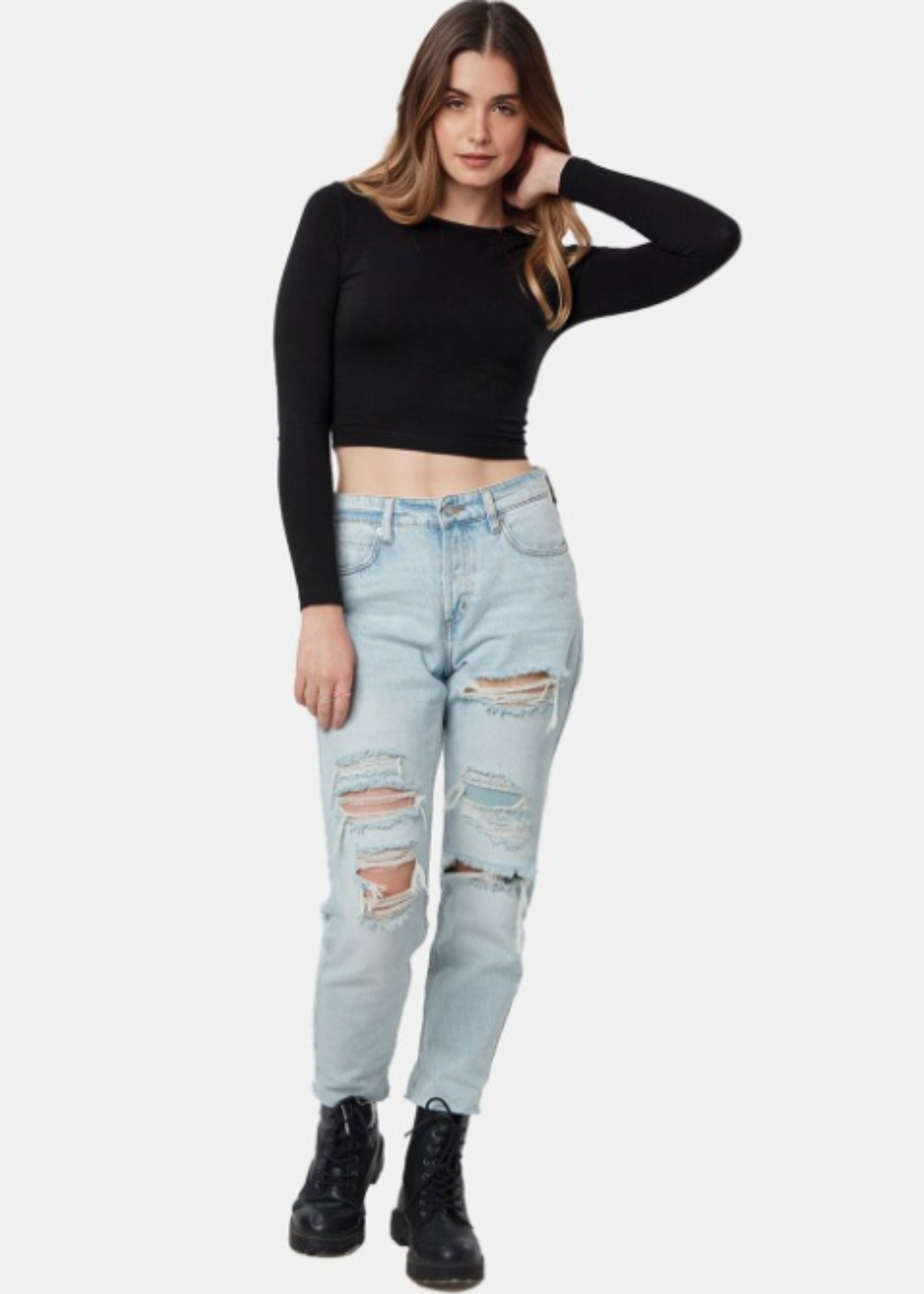 Classic Black Long Sleeve Crop Top