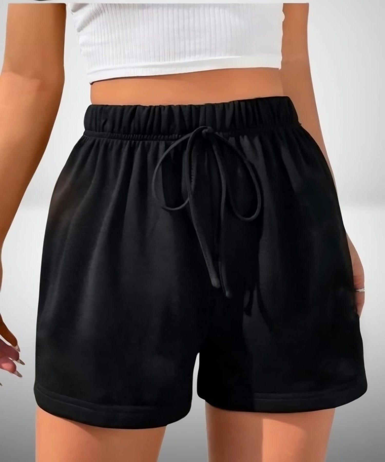 Black High-Waist Drawstring Shorts