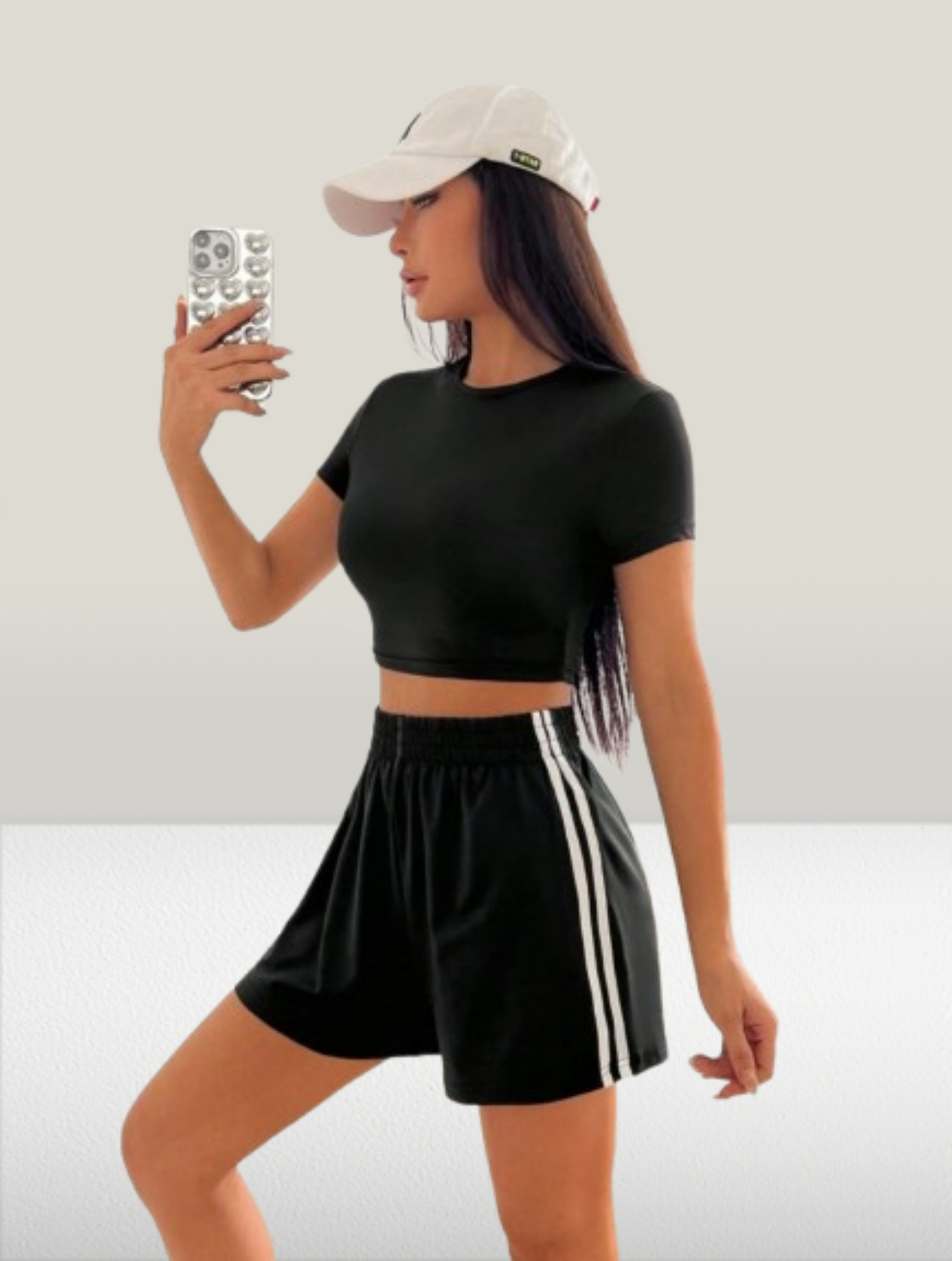 Black Athletic Shorts with White Side Stripes