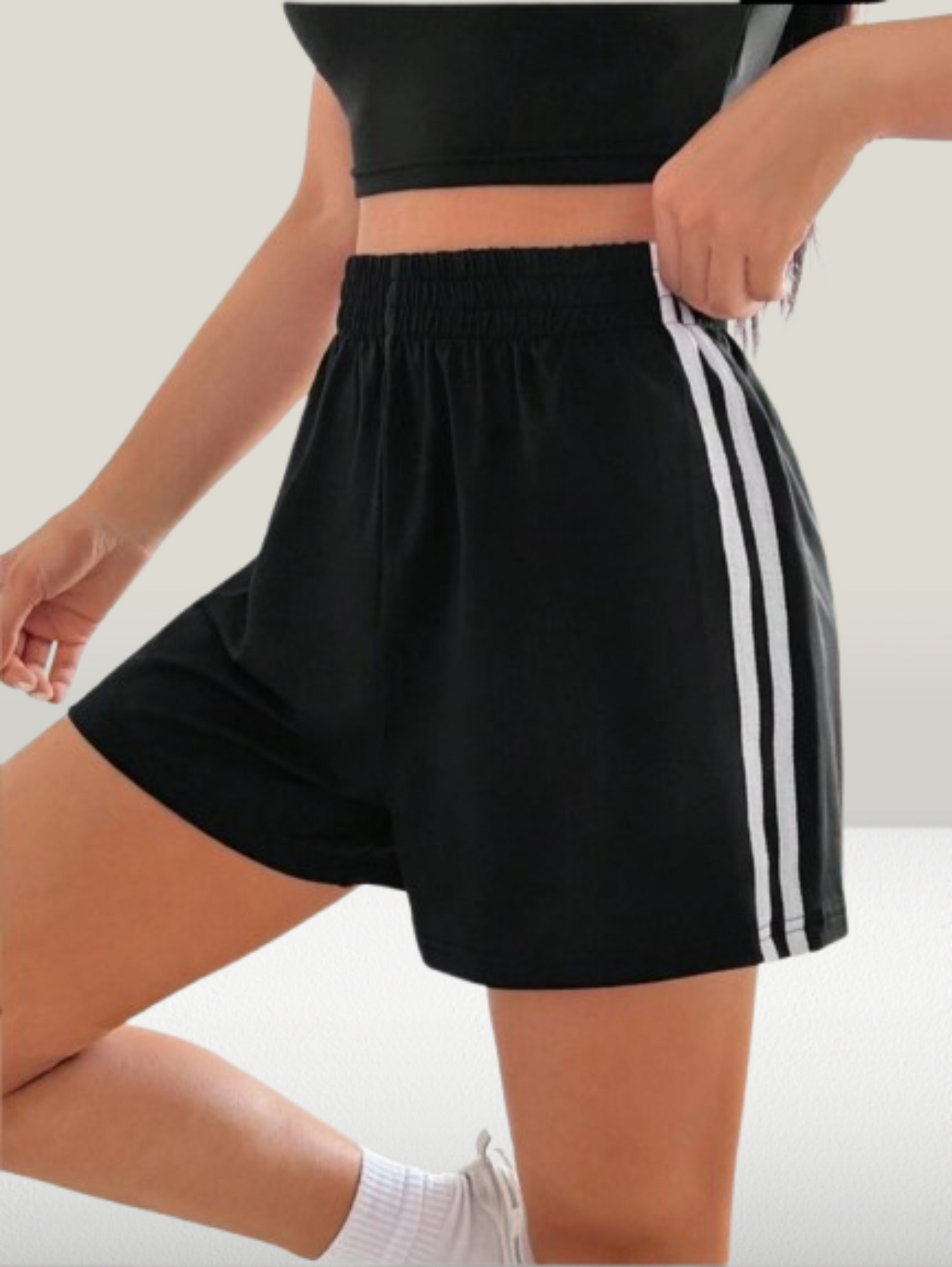 Black Athletic Shorts with White Side Stripes